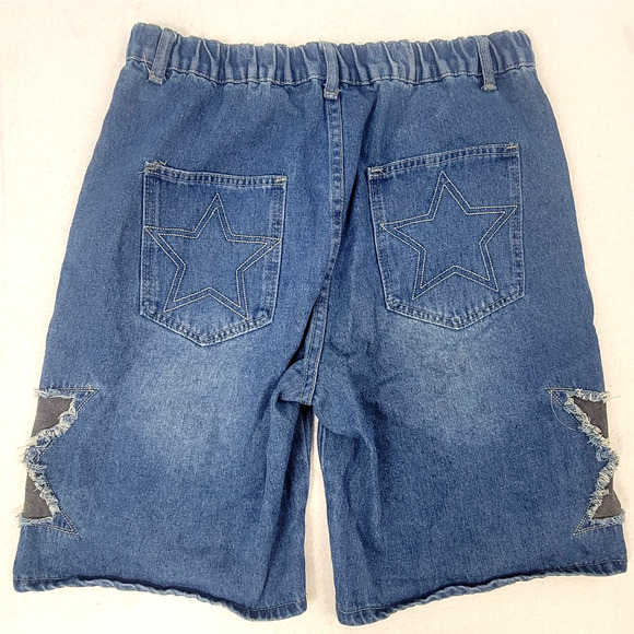 Japanese Brand Streetwear Star Shorts Size Medium Grunge Skater Y2K Baggy Denim - Picture 3 of 7